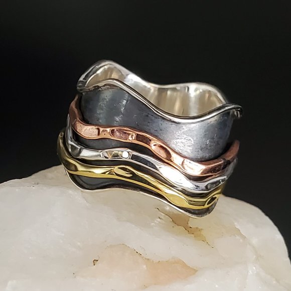 Sterling Silver Ring 925 14k Gold 14k Rose Gold Copper Black Rhodium Silversmith - Picture 1 of 6
